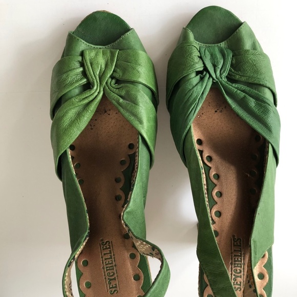 Seychelles - green leather - wedge - open toe - size 9 - Picture 5 of 6